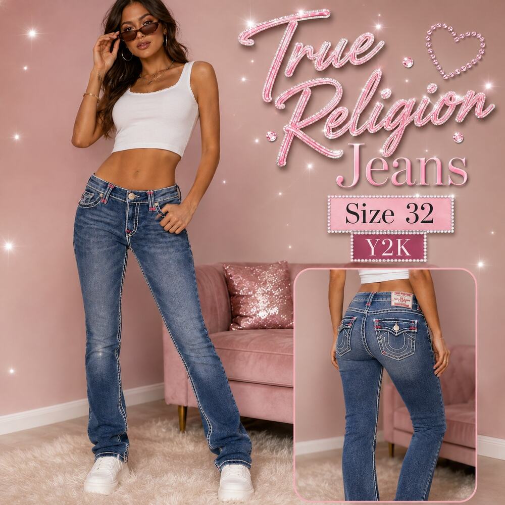 True Religion World Tour Section Skinny Seat Jeans 32 Y2K Contrast Stitch